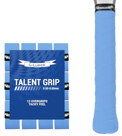 G-Lueck 12er Set Tennis Griffband TALENT GRIP | 0,50-0,60mm Stärke | Overgrip für Squash Badminton Schläger & Kicker inkl. selbstklebendes Abschlußband | sehr griffig, Anti-Rutsch (Blau)