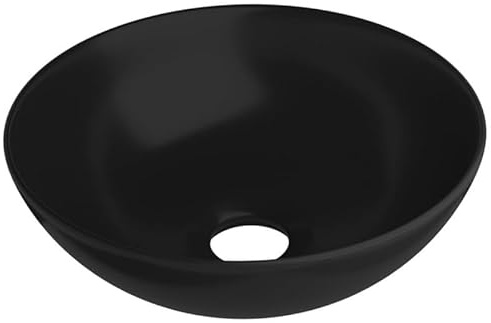 Lavabo in ceramica nero opaco, rotondo, moderno lavabo per bagno e WC degli ospiti, in ceramica di alta qualità, durevole e facile da pulire, ideale per piccoli bagni e spazi ospiti