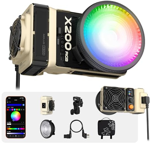 ZHIYUN MOLUS X200 RGB Standard [Ufficiale] 200W Luce Video Illuminazione Portatile a Uscita Continua Illuminazione Fotografica Professionale, Attacco Bowens, 2500K~10000K/CRI≥95/TLCI≥97, 830g | Luce video da 100 W