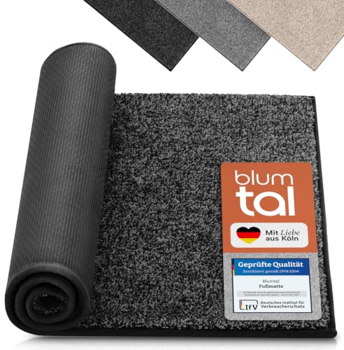 Blumtal Fußmatte 60x90 cm - Mikrofaser Schmutzfangmatte mit wasserdichter TPR-Rückseite - rutschfeste Fußmatte 60x90 - Schmutzmatte aus Hochleistungs-Mikrofaser - Türvorleger Anthrazit
