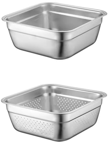 HiyyFloy Stainless Steel Washing Up Bowl Set, Dish Tub with Colander, Fruit Vegetable Washing Basin for Sink, Food Grade Dishpan for Draining Rice, Pasta, Food Strainer Mixing Bowl
