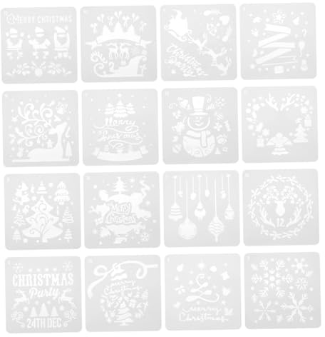 Hemobllo 16pièces Pochoirs Noël pour Peinture Loisirs Créatifs Modèle Mural Scrapbooking Décoration Fenêtres Portes Albums