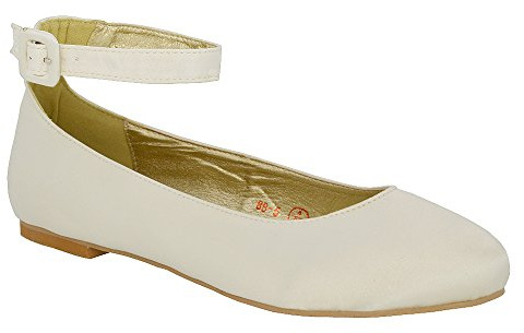 Womens Flat Ankle Strap Ballet Pumps Ladies Ballerina Party Bridal Smart Shoes Shoes 3-8