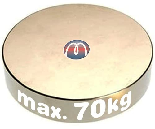Scheibenmagnet Rundmagnet Ø 70 x 10mm – Neodym N45, Nickel - hält 200kg - Magnet-Scheibe - starke Permanentmagnete (Supermagnete) mit extremer Haftkraft für Industrie und Zuhause