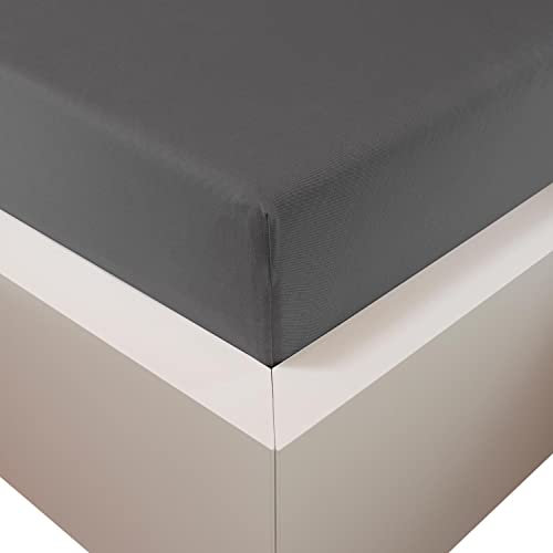 Traumschloss Spannbetttuch »Premium Plus« Mako Baumwolle mit Lyocell & Elasthan | Edel-Jersey | wärmt im Winter & kühlt im Sommer | anthrazit | 90-120x200-220cm