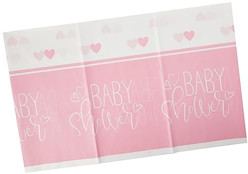 Unique Party 73363 - Nappe en Plastique - 2, 13 m x 1, 37 M - Baby Shower À Thème Cœurs Roses