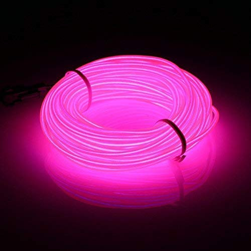 Kmruazre 9 Pieds 3M Flexible EL Fil Tube Néon Light Avec Contrôleur 3 Modes LED Lumière De Voiture Dance Partie De Mariage Bar intérieur et extérieur Décor(Rose)