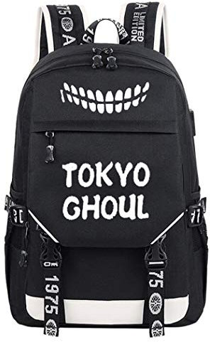 WANHONGYUE Tokyo Ghoul Anime Cosplay Leuchtend Rucksack Schultasche Laptop Backpack mit USB-Ladeanschluss Schwarz / 12