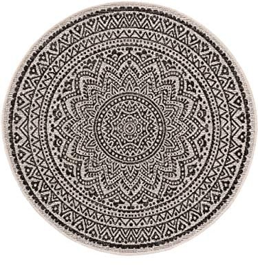benuta Nest Teppich Cleo - Weiß/Schwarz 120 cm rund - Kunstfaser - Outdoor geeignet - rund & im Style: Geometrisch, Zickzack, Boho-Style - Pflegeleicht für Wohnzimmer Schlafzimmer