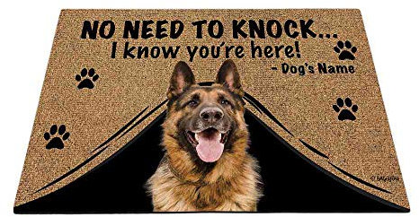 BAGEYOU Personalized Dog's Name Outdoor Doormat with My Love Dog German Shepherd Welcome Floor Mat Not Need to Knock I Know You're Here 23.6 X 15.7