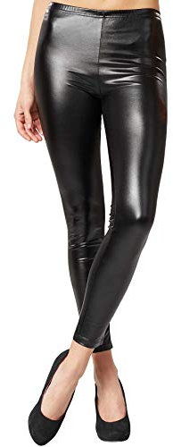 dressforfun 901008 Damen Metallic Leggings, glänzende Hose mit hoher Taille, Shiny Leggings im Wet Look für Party Tanz Disco Kostüm Fasching Karneval - Diverse Größen - (XXL | schwarz | Nr. 303606)