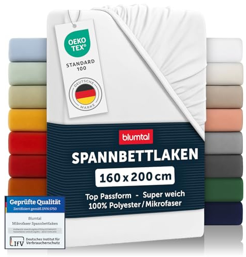 Blumtal® 2er Set Spannbettlaken 160x200x30cm aus Microfaser - Oekotex zertifiziertes Bettlaken Spannbettlaken in Weiß