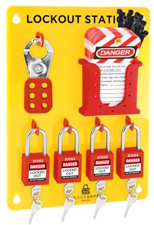TRADESAFE Lockout Tagout Station with Loto Devices - Lock Out Tag Out Kit Board with 4 Pack Safety Lock Set, Hasp for Padlocks, 20 Do Not Operate Tags for Lockout Safety Supply, OSHA Compliance