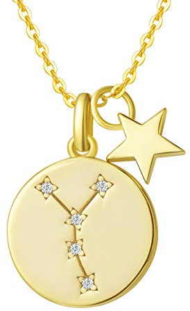 Krebs Sternzeichen Kette aus Solide 925 Sterling Silber mit Gold Vergoldet Anhänger Halskette Einfach Minimalistisch Geschenk Schmuck für Damen Mädchen - Verstellbar Kettenlänge: 40 + 5 cm