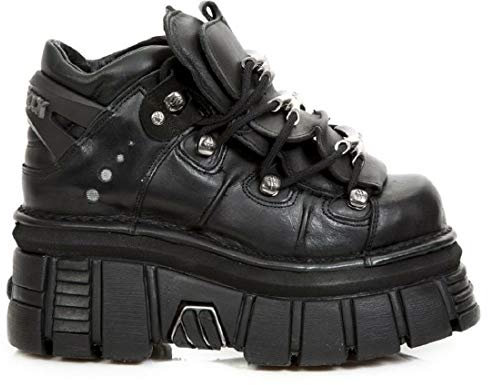 New Rock M.106-S29 - Stivali alti in pelle, stile gotico, colore: Nero metallizzato, Nero (Nero ), 42 EU