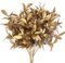 CATTREE Lot de 2 plantes artificielles pour Noël, gazon artificiel en plastique pour décoration intérieure, extérieur, jardin, mariage, festival, salle de bureau, pot de fleurs - Doré