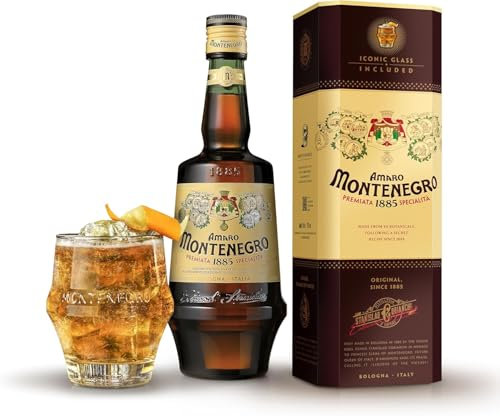 Amaro Montenegro 70 cl Giftpack - Italiano Likör Bitter 23% Vol. Geschenkpackung mit Glas - Geschenkidee