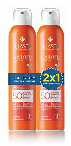 Rilastil Sun System - Spray Fotoprotector Wet-Skin Transparente, con Spf 50+, Pulverización Continua y Multi-Posición 360, 2 x 200 Mililitros