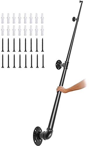 VEVOR Rampe Escalier Murale 3 m Main Courante Acier Carbone Garde-Corps Métal Capacité Charge 200 kg/Tube Rambarde en 3 Tubes 32 mm 4 Supports Muraux pour Enfants Personnes Âgées Intérieur Extérieur