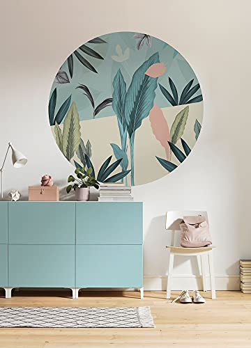 Komar DOT runde und selbstklebende Vlies Fototapete - Pale Leaves - Ø Durchmesser 125 cm - Tapete, Wandtattoo, Schlafzimmer, Wohnzimmer, Wanddeko - D1-091