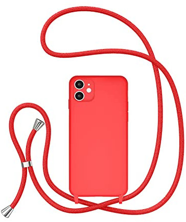 UEEBAI Crossbody Lanyard Phone case for iPhone 11 6.1 inch, Silicone Phone Cover with Adjustable Necklace Strap Soft Belt Neck Cord Lanyard Shockproof Protective Case - Red