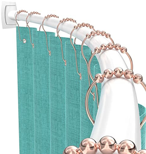 PrettyHome Verstellbare, gebogene Duschvorhangstange, rostfrei, erweiterbar, 96,5 - 183,9 cm, Duschstange, Teleskop-Design, extra Platz, exquisit, anpassbar für Badezimmer, Bohren, Weiß