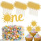 Gold ONE Cake Topper Set -1pcs ONE Cake Topper and 30pcs Gold Sun Cupcake Topper for Baby 1st Take Shower party, Gold Glitter Sunshine Smash Cake Topper, Sun Cupcake Topper for Photo Booth Props