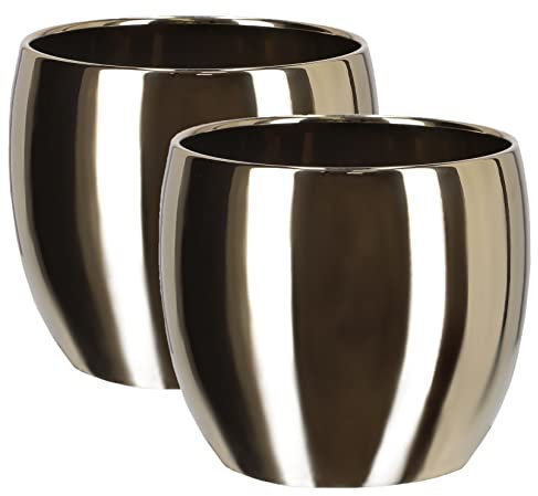 KOTARBAU® 2er Set Keramik-Blumentopf Übertopf ⌀ 13 cm für Blumen Pflanzen Gold