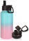 Volhoply 1 Litre Insulated Water Bottle with Straw Lid & Spout Lid,Stainless Steel Sports Water Bottle,Double Wall Vacuum Tumbler,Leak Proof Wide Mouth Metal Flask,Keeps Cold or Hot(Green Pink,1)