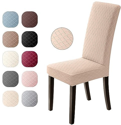 Stuhlhussen 4er Set Universal Stretch Stuhlhussen Moderne Jacquard Husse Abnehmbare Stuhlbezug Abdeckung Esszimmer überzug Bi-Elastic Spannbezug,für Bankett Deko und Hochzeit Partys (Kamel, 4 er Set)
