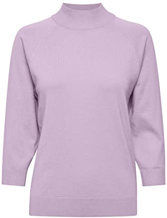 PULZ JEANS PZSARA Damen Strickpullover Feinstrick Turtleneck Pullover Stehkragen und leicht verkürzten Ärmeln, Größe:M, Farbe:Lavender Frost Melange (1535071)