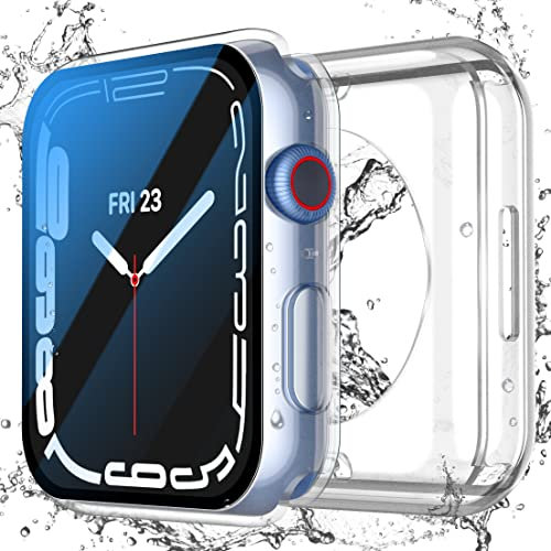 [2 in 1] Misxi Wasserdichtes Hülle mit Gehärtetem Glas Displayschutz für Apple Watch SE 3 / SE2 / SE Series 6/5 Serie 4 44mm, 360 Vollschutz Front & Rückseite Stoßfeste Schutzhülle, Transparent