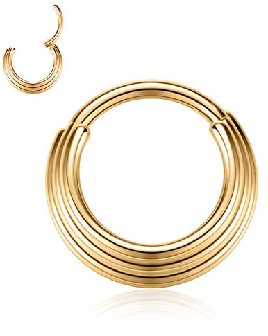 YEBOCIYO Piercing Helix Or 8mm Piercing Nez Triple Empilé Piercing Anneaux Conch Piercing Septum Piercing Nombril Piercing Labret Levre Acier Chirurgical 16G
