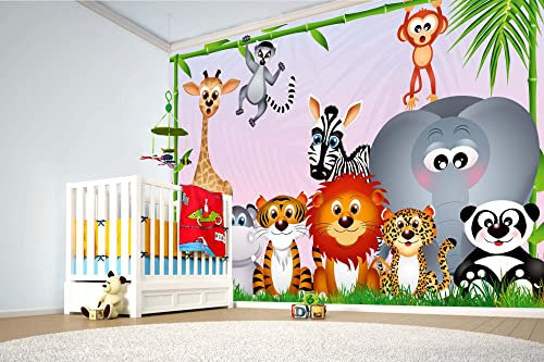 Vlies Fototapete DSCHUNGELTIERE 375 x 250 cm (inkl. Kleister) - Vlies Tapete, Wandtapete, Wandbilder - Tapete für Wohnzimmer Schlafzimmer, Büro, Küche - Montagefertig