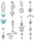 YADOCA 9 Stück 14G Bauchnabelpiercings Chirurgenstahl für Damen Mädchen Langer Anhänger Bauch Piercing Cubic Zirkonia Herz Schlange Schmetterling Bauchnabelpiercings Schmuck Set Silber