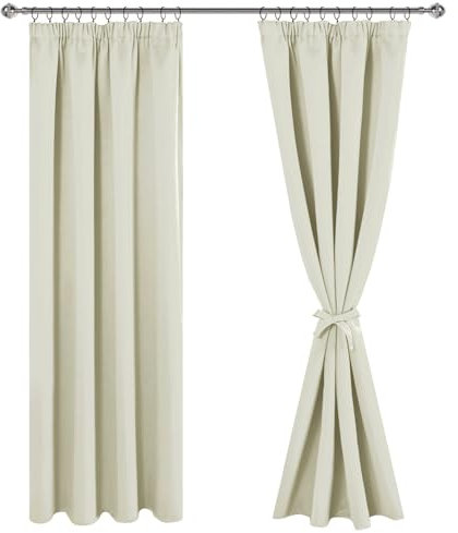 JIUZHEN Gardinen mit kräuselband Verdunklungsvorhänge Vorhang Blickdicht Gardinen Wohnzimmer Vorhänge Schlafzimmer Thermovorhang Beige, H228 x B228 cm,2er Set