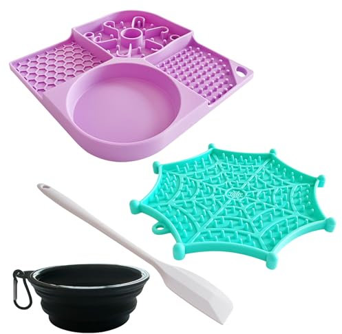 VandanCoop Schleckmatte Hund 2pcs Haustiere Schleckmatte Mit Saugnapf Mit Faltbarer Hundeschale und Silikonschaufel(Nasse und trockene doppelte Verwendung)