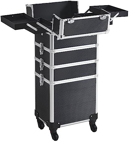 costoffs Rolling Cosmetic Makeup Train Cases Professional Artist Storage Trolley Case 5 Tiers Beauty Storage Box on Wheels Black
