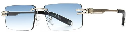Ggpyyon Retro Randlose Sonnenbrille für Damen Herren Mode Rechteck Sonnenbrille Quadratische Brille(Silber/Farbverlauf Blau)