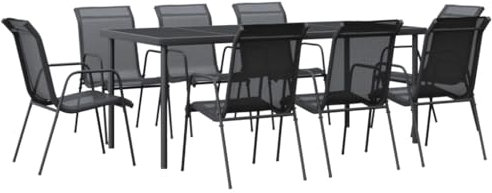 vidaXL Garten Essgruppe 9-TLG., Gartenmöbel Set Tisch 8 Stühle, Sitzgruppe für Garten Terrasse, Gartengarnitur Gartenset, Schwarz Stahl Textilene