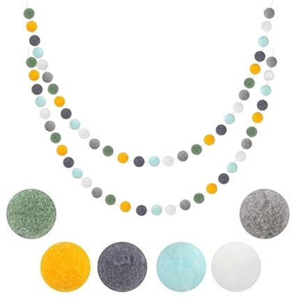 AIYONG 2 Stück Pompom Girlande Filzkugeln Pastell, Bunte Filzkugeln Girlanden, Pompom Girlanden Filzkette mit 40 Stück Pompom zum Dekorieren im Baby Kinderzimmer, Geburtstagsfeier Babybett Deko