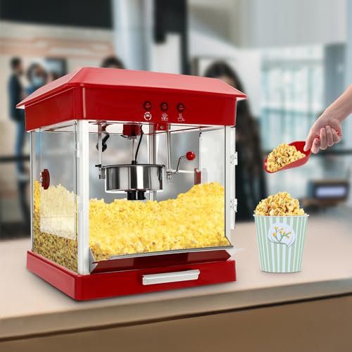 Popcornmaschine Groß Popcorn Maker, Retro Popkornmaschine mit Integriertem Rührwerk, 800W Popcorn Maschine für Zuhause, Filmabend & Weihnachten, Stille und Schnelle, kann 0,4-0,7 Pfund Mais fassen