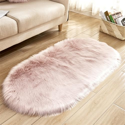 Treer Soft Tapis Salon Modernes Tapis de Forme Ovale Chambre Duveteux Tapis De Salon Antidérapant Tapis à Poils Tapis pour Enfant Chambre, Salon, Chambre à Coucher (Rose Clair,60x120cm)