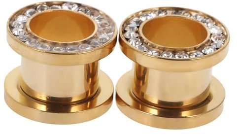 Decentraland Gold und Transparent 2 Stück Edelstahl O Ohrmessgeräte Tunnel Ohren Schraubverschluss Körperpiercing-Schmuck 20mm（3/4）