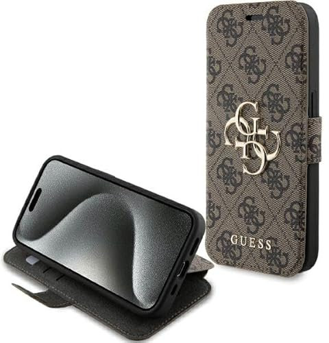 GUESS GUBKP15L4GMGBR Mobile Phone Case for iPhone 15 Pro 6.1 Inch Brown Book Book 4G Metal Logo