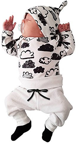 LTWOTEJNG Ensemble de vêtements pour bébé avec pots + pantalon pour impression textile Cloud Boy Chemise pour nourrisson T Boys Out Baby Outfit Garçon séance photo, Blanc., 90 cm