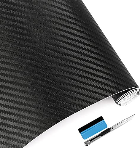 NewL Lámina de Vinilo 3D de Fibra de Carbono, con liberación de Aire, sin Burbujas, Incluye Herramientas de Montaje (Negro, 50cm x 152cm)
