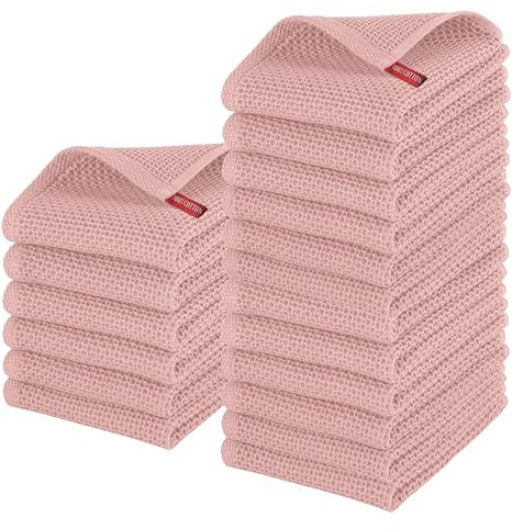Elegant Comfort Lot de 18 torchons de Cuisine 100% Coton Turc gaufré, de qualité supérieure, Super absorbants, Ultra Doux, Multi-usages, 40,6 x 63,5 cm, Rose poudré
