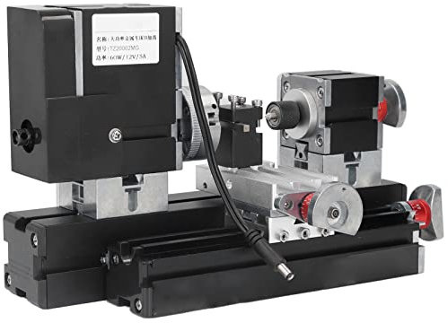 12V DC 60W 12000RPM Micro Tornio Ad Alta Potenza Tornio Rotante Per Metalli Tornio Fai-da-te con Mandrino Per Trapano 100‑240V Per La Lavorazione del Legno Lavorazione dei Metalli(EU Plug-Nero)