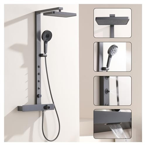 QREZAA Columna Ducha con Salpicadura de Cintura, Columna de Ducha Pistola Gris Conjunto de Ducha Multifuncional Duchas de Baño Columna Montado en Pared Columna Ducha con Cascada Grifo de Bañera